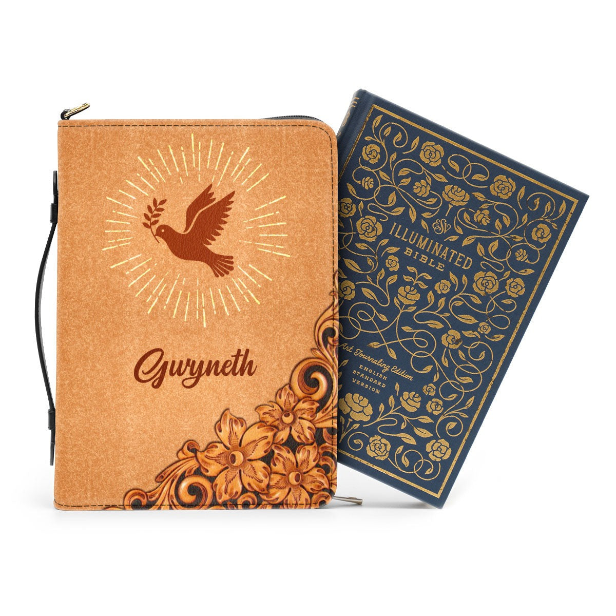 John 14:16 - Pigeon And Cross Leather Book Cover, Personalized Zippered Bible Cover With Handle, Spiritual Gifts For Christians, Christian Gift, Bible Covers Jesus Gifts